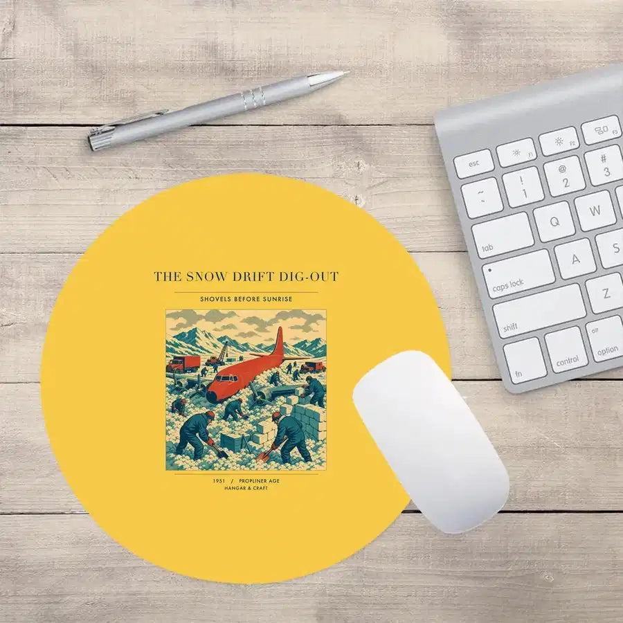 VINTAGE G4355 - The Snow Drift Dig-Out - Designed Mouse Pads design on yellow round
