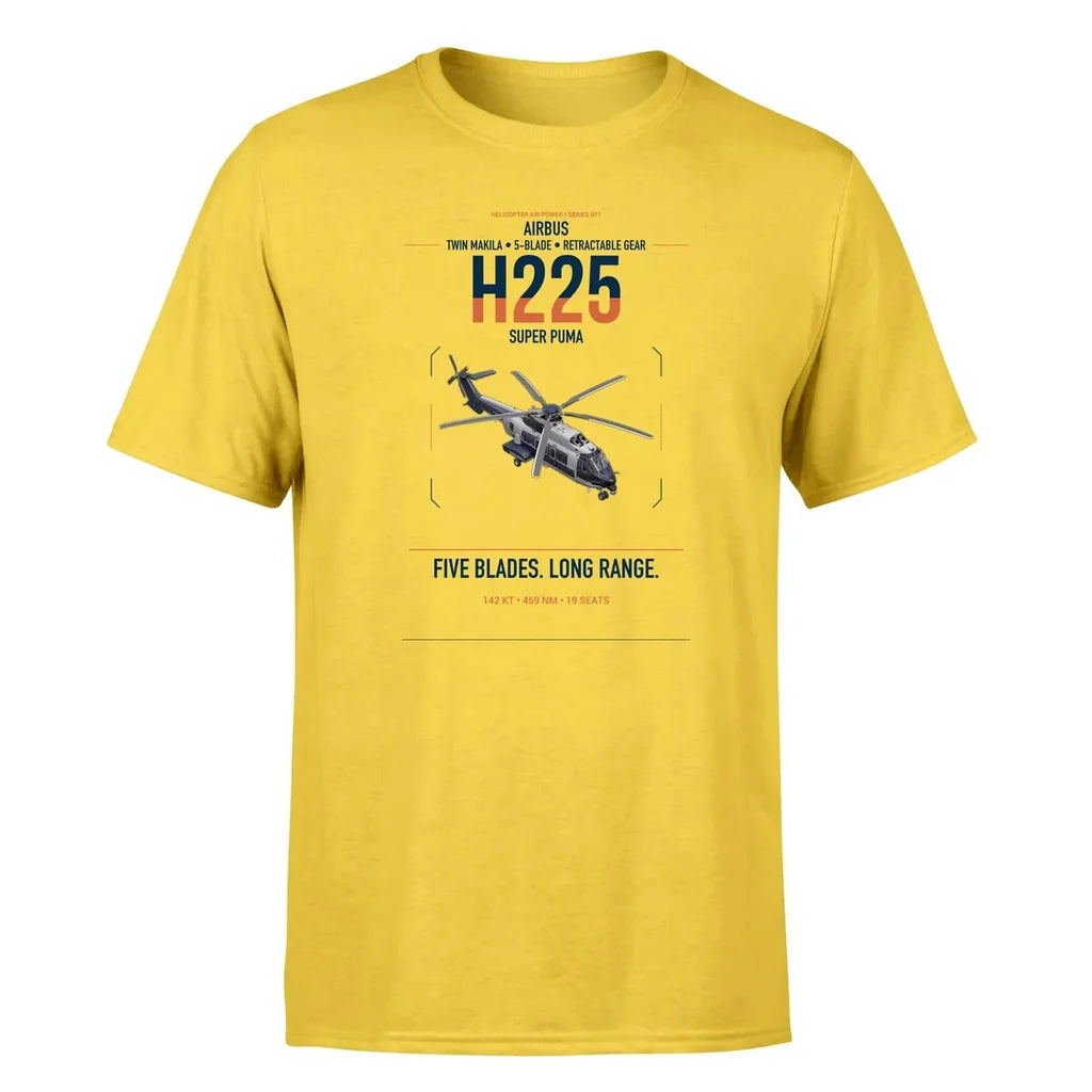Airbus H225 design on yellow t-shirt, single-side print