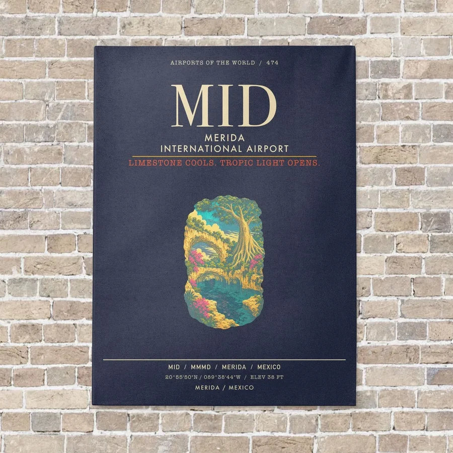 Merida International Airport MID - Canvas Framed - Navy Blue