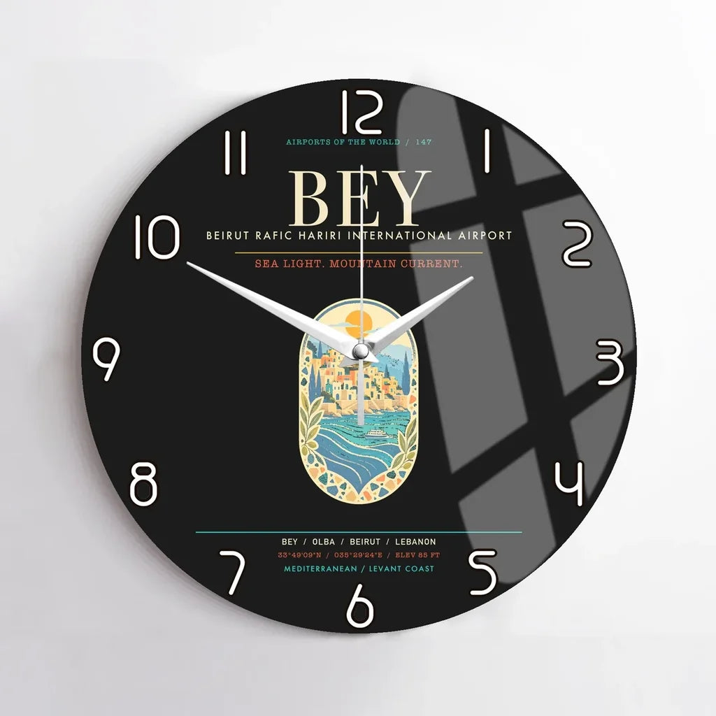 Beirut Rafic Hariri International Airport BEY - Levantine Sea Current Wall-Clock No-Frame - Black