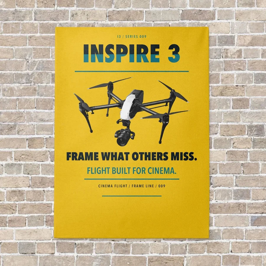 DJI Inspire 3 vertical canvas print - no frame - yellow background