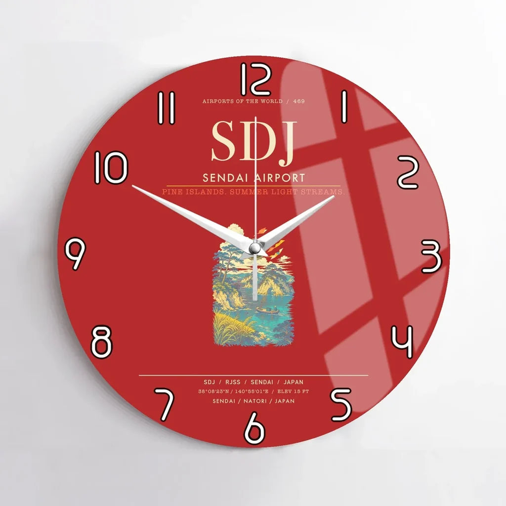 Sendai Airport SDJ Wall-Clock No-Frame - Red