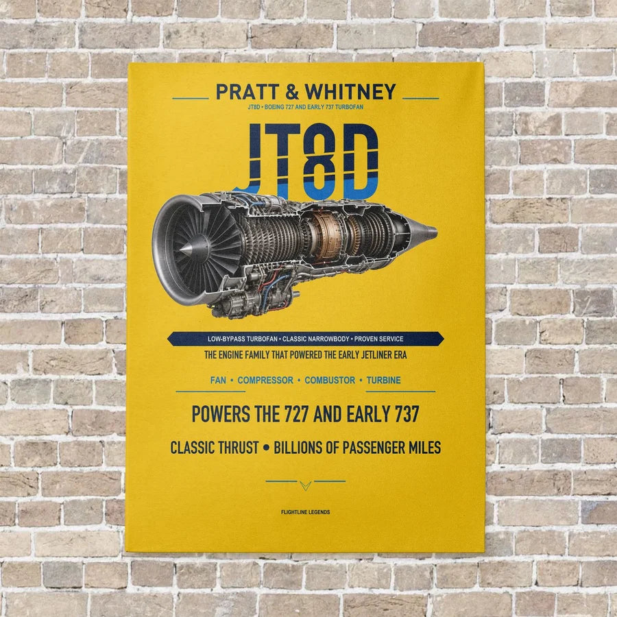 JT8D vertical canvas print - no frame - yellow background