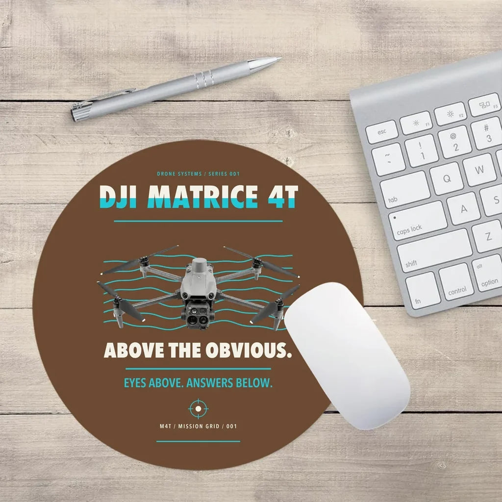 DJI Matrice 4T design on brown round mouse pad