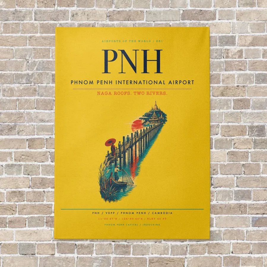 Phnom Penh International Airport PNH vertical canvas print - no frame - yellow background