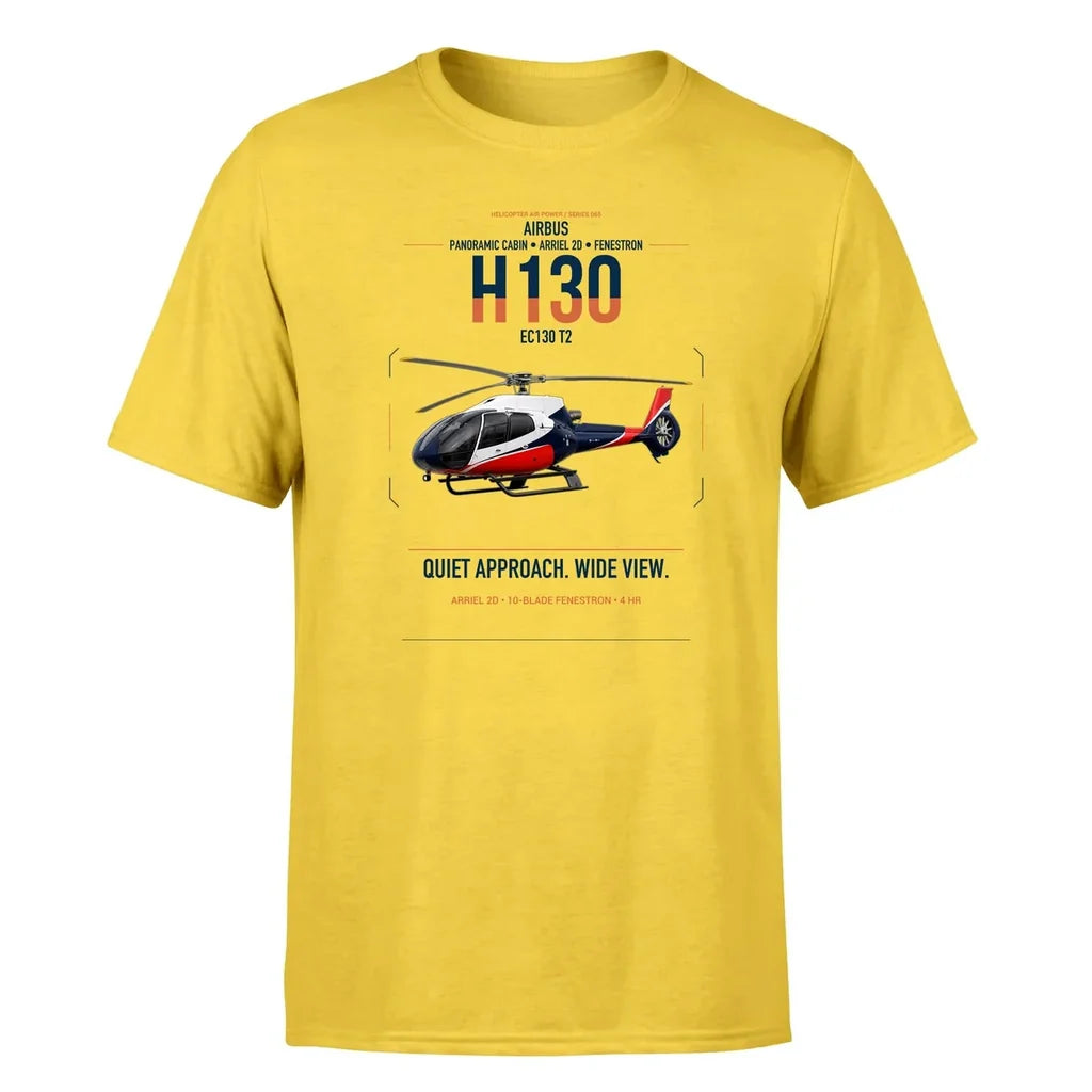 Airbus H130 design on yellow t-shirt, single-side print