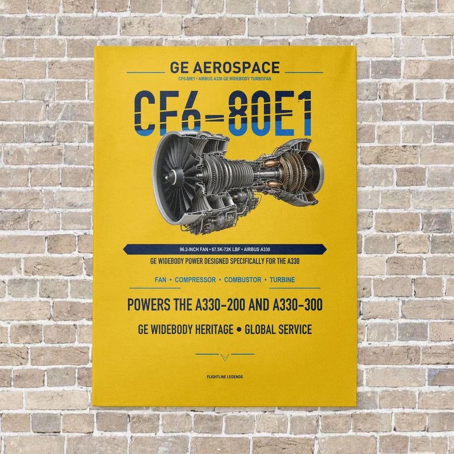 CF6-80E1 vertical canvas print - no frame - yellow background