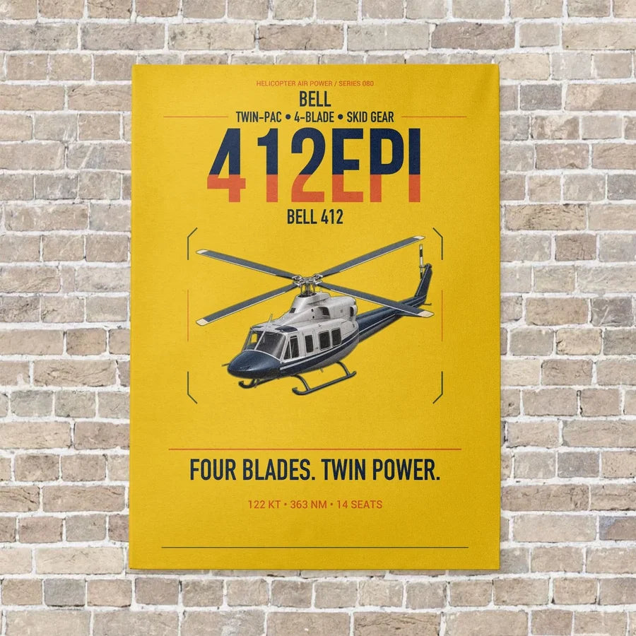 Bell 412EPI vertical canvas print - no frame - yellow background