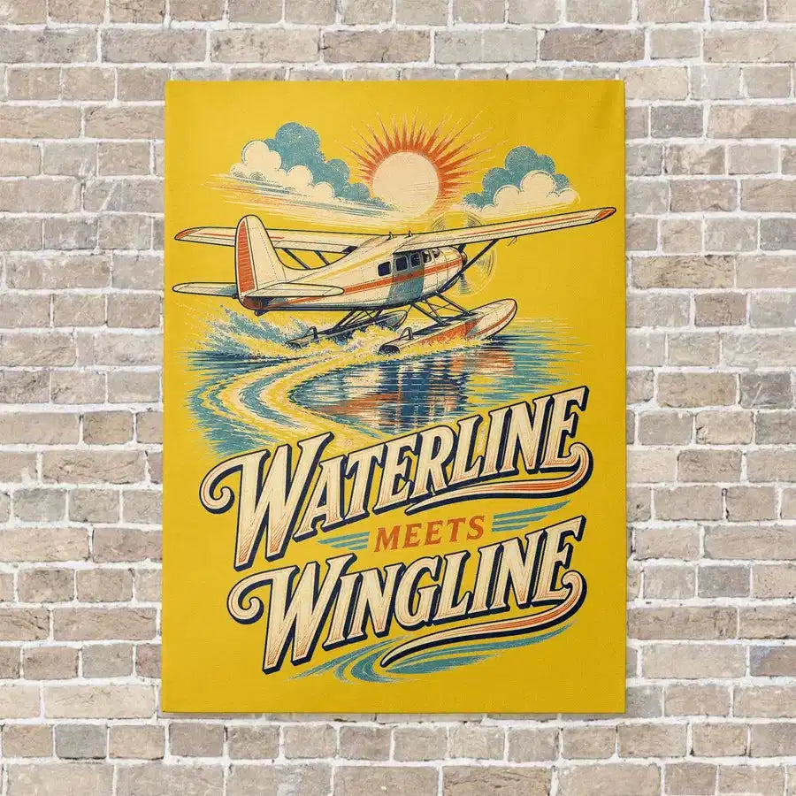 Waterline Meets Wingline vertical canvas print - no frame - yellow background