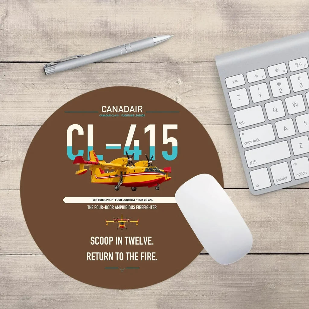 Canadair CL-415 design on brown round mouse pad