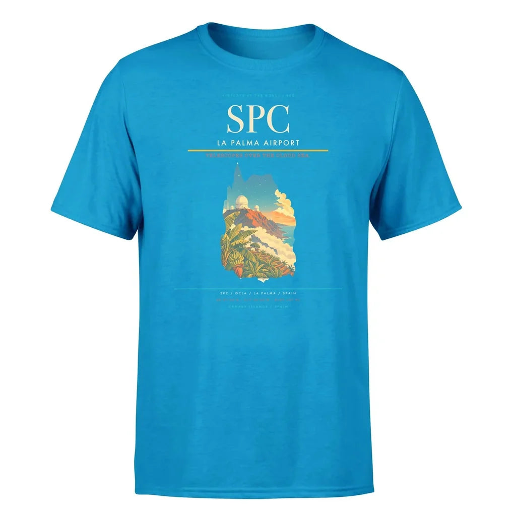 La Palma Airport (SPC) T-Shirt single-side front print in Turquoise | la-palma-airport-spc-double-side-t-shirt