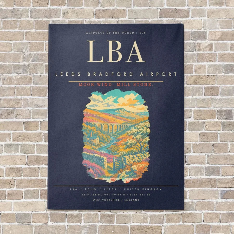 Leeds Bradford Airport LBA - Canvas Framed - Navy Blue