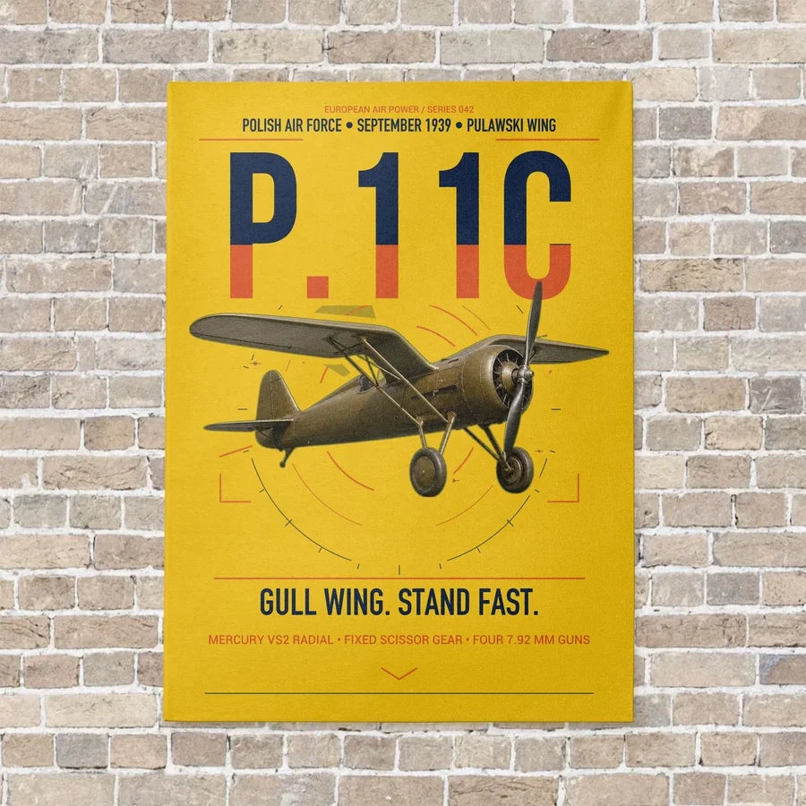 PZL P.11c vertical canvas print - no frame - yellow background