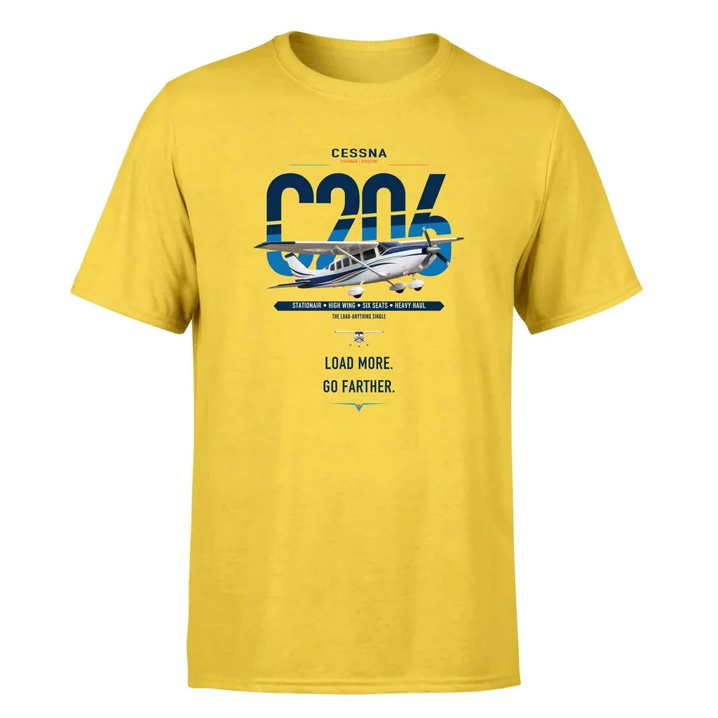 Cessna 206 Stationair design on yellow t-shirt, single-side print
