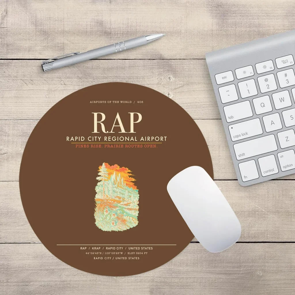 Rapid City Regional Airport (RAP) design on brown round mouse pad