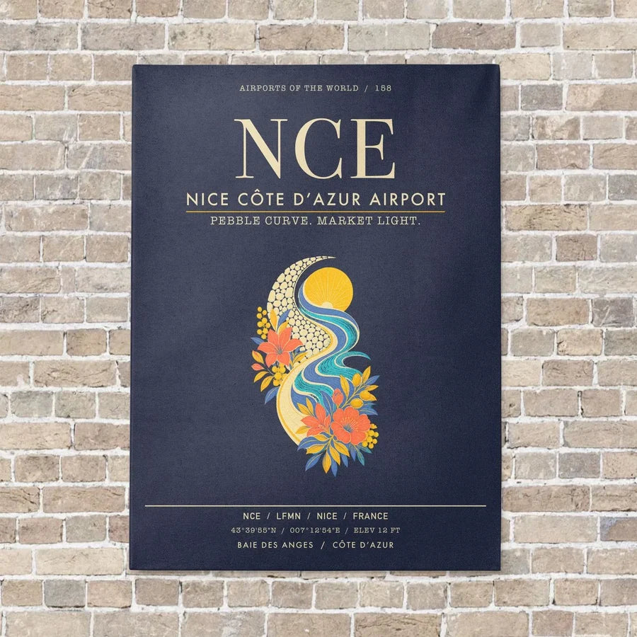 Nice Cote dAzur Airport NCE - Canvas Framed - Navy Blue