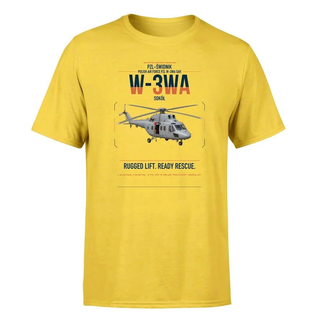PZL-Świdnik W-3WA Sokół design on yellow t-shirt, single-side print