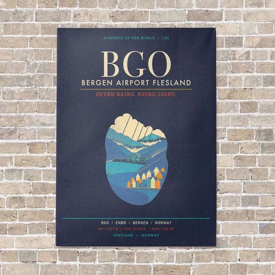 Bergen Airport Flesland BGO - Canvas Framed - Navy Blue