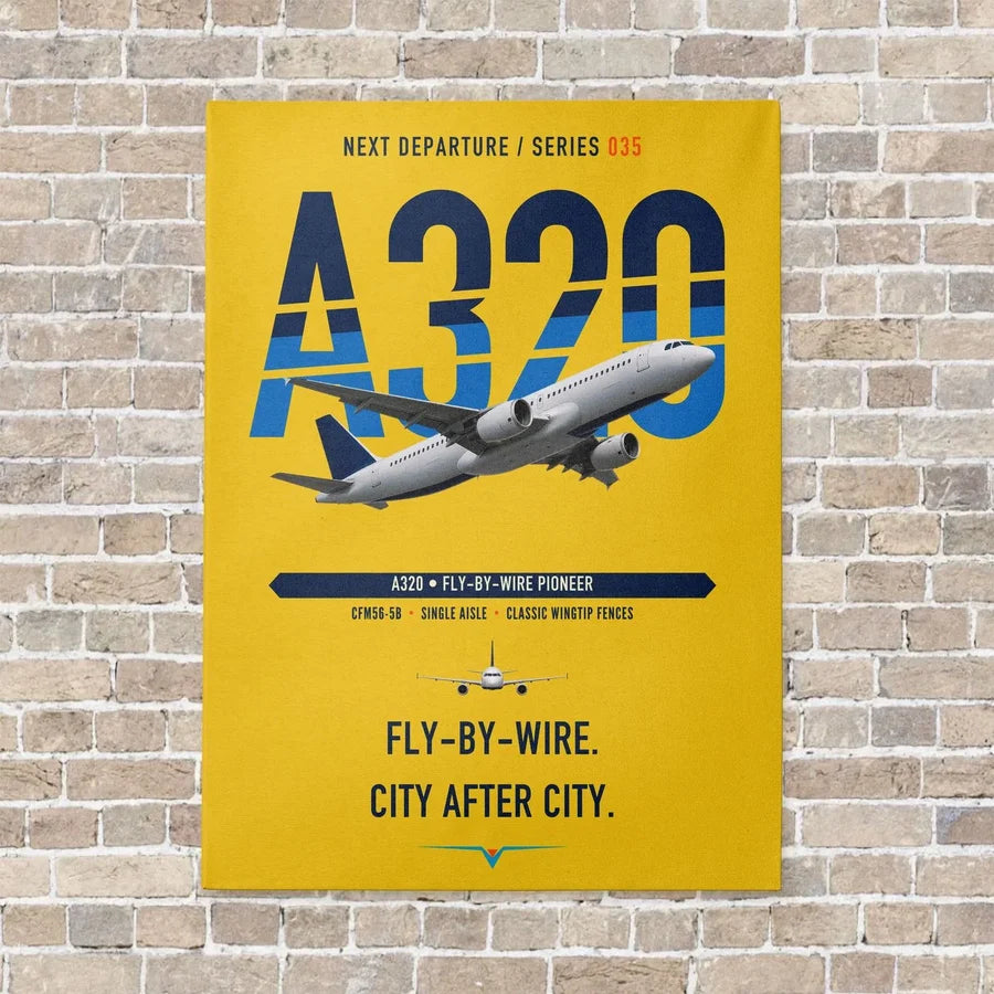 Airbus A320 vertical canvas print - no frame - yellow background