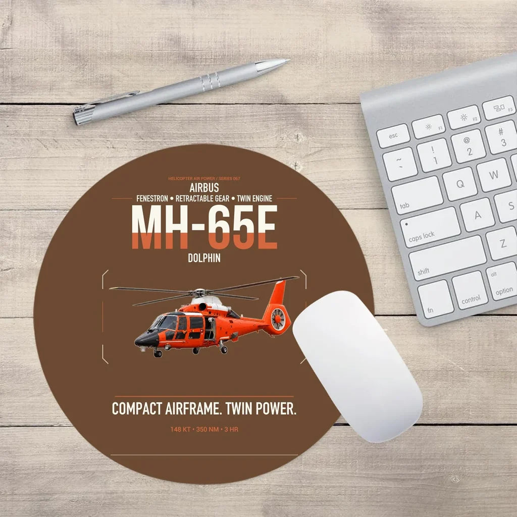 Airbus MH-65E Dolphin design on brown round mouse pad