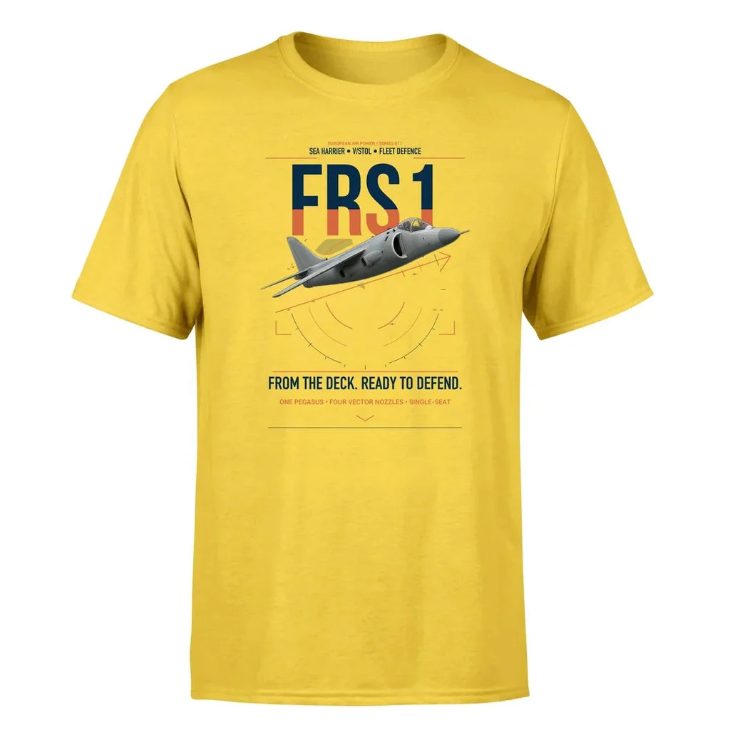 British Aerospace Sea Harrier FRS.1 design on yellow t-shirt, single-side print
