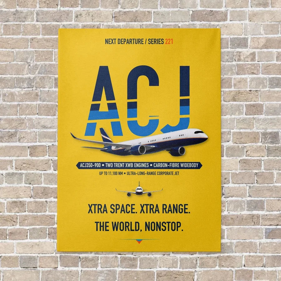 Airbus ACJ350 / exact ACJ350-900 vertical canvas print - no frame - yellow background