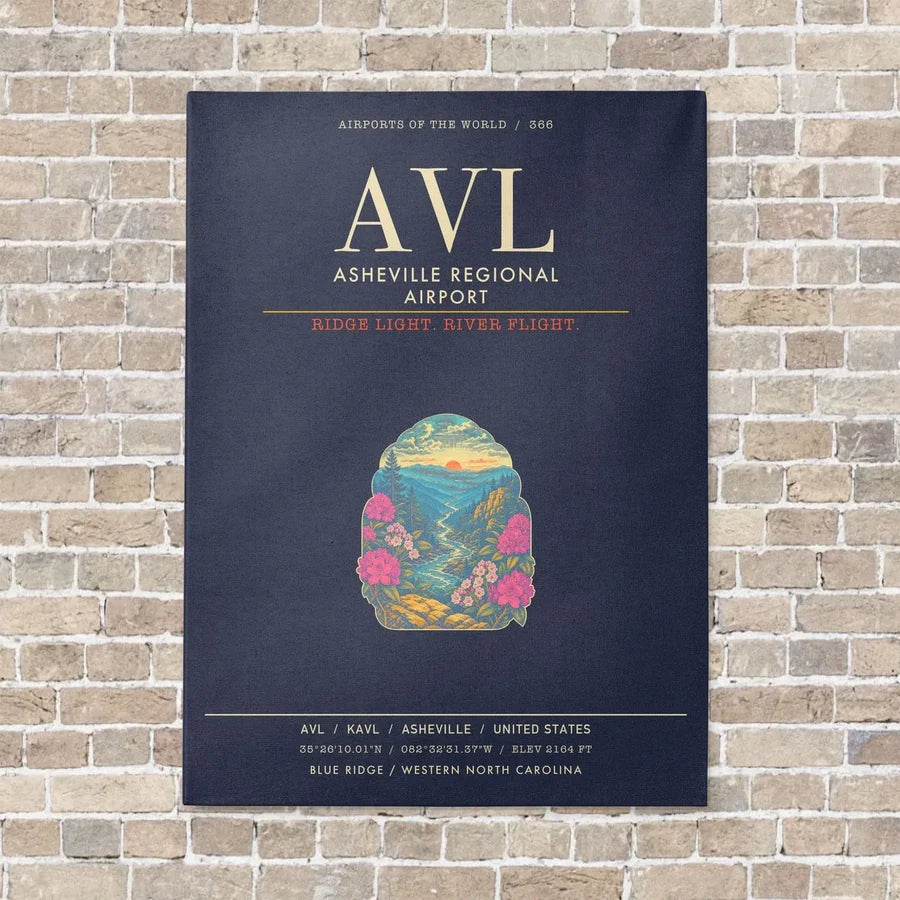 Asheville Regional Airport AVL - Canvas Framed - Navy Blue