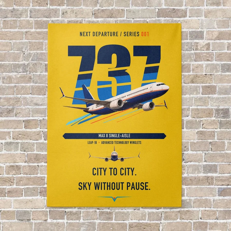 Boeing 737 MAX 8 vertical canvas print - no frame - yellow background