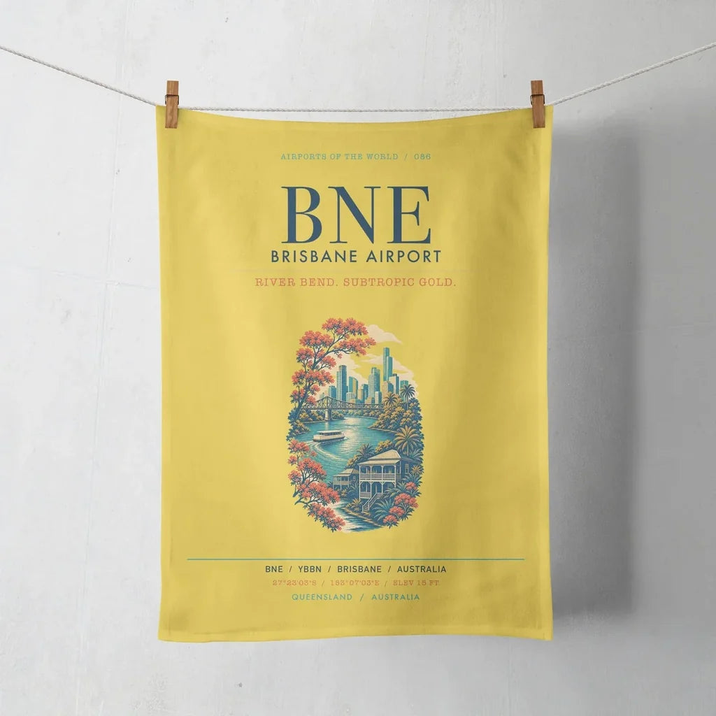 Brisbane Airport (BNE) design on yellow towel