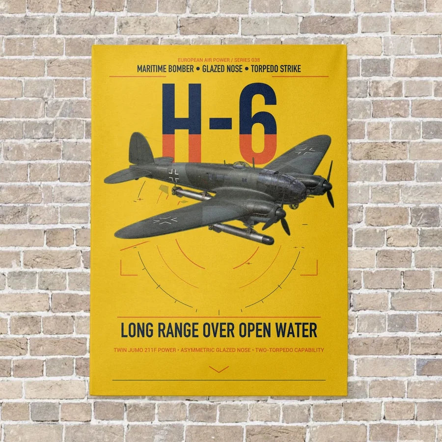 Heinkel He 111H-6 vertical canvas print - no frame - yellow background