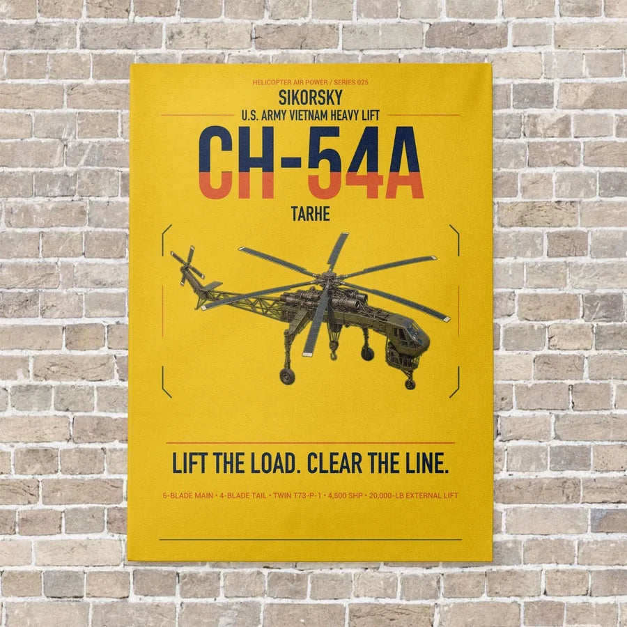 Sikorsky CH-54A Tarhe vertical canvas print - no frame - yellow background