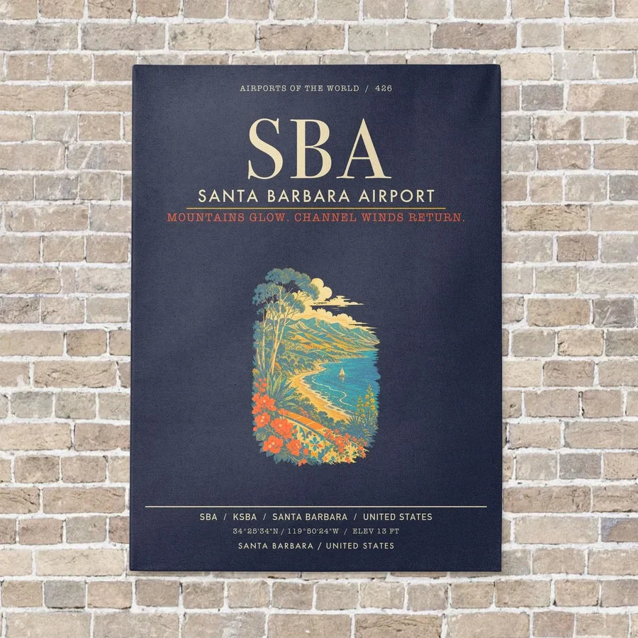 Santa Barbara Airport SBA - Canvas Framed - Navy Blue