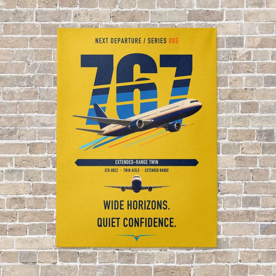 Boeing 767-300ER vertical canvas print - no frame - yellow background