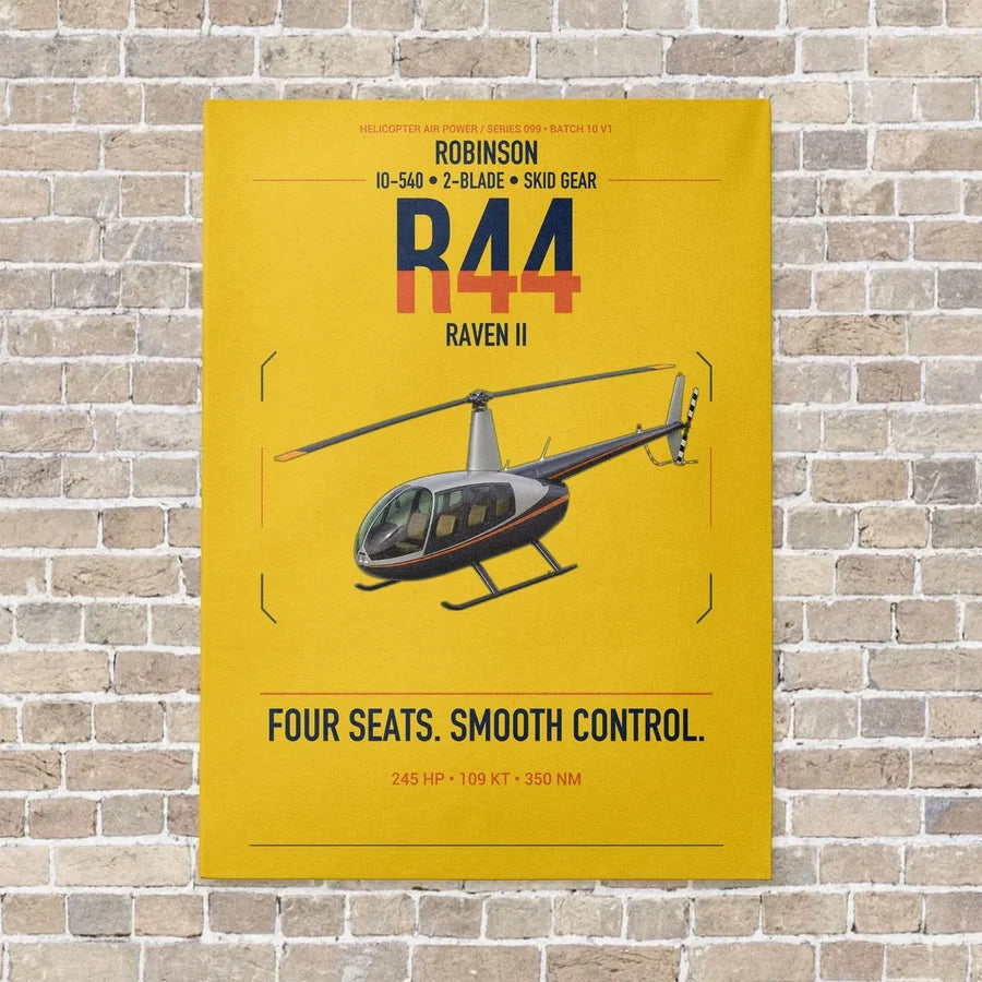 Robinson R44 Raven II vertical canvas print - no frame - yellow background