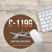 Thumbnail for C-119G Flying Boxcar design on brown round mouse pad