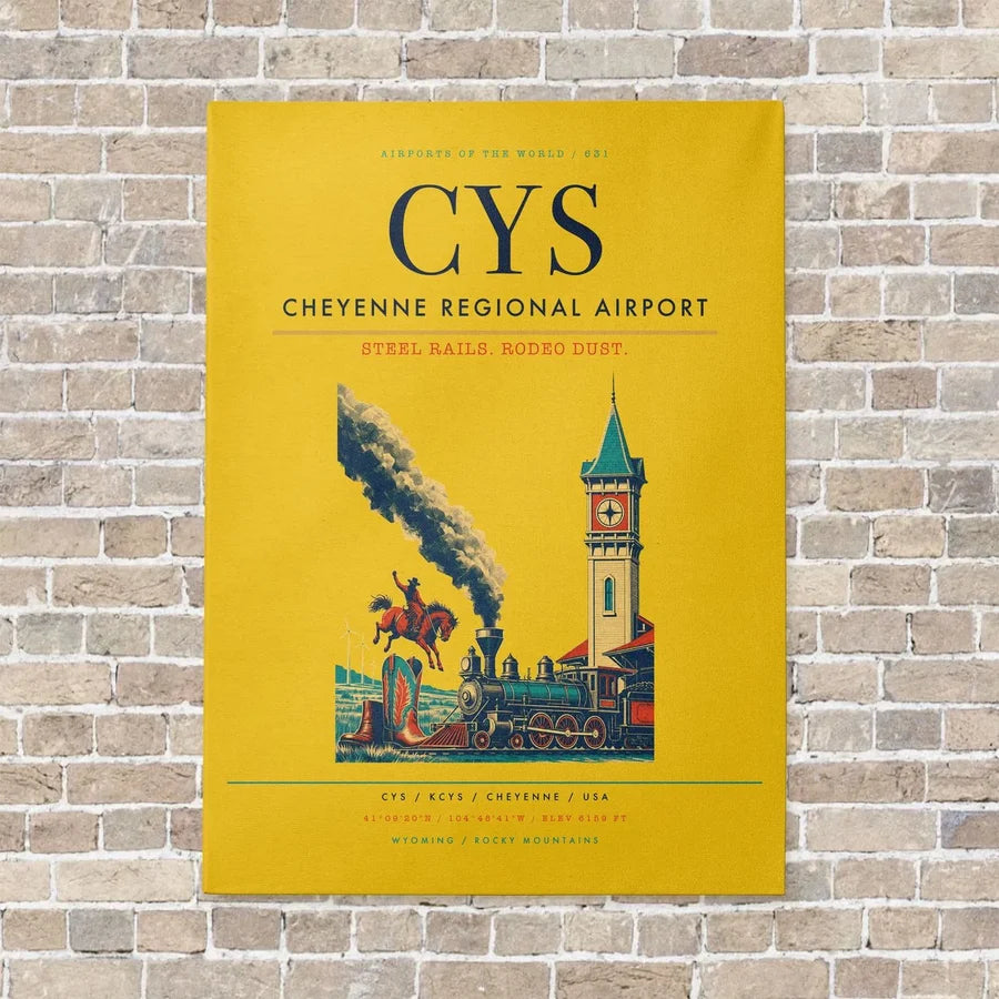 Cheyenne Regional Airport CYS vertical canvas print - no frame - yellow background
