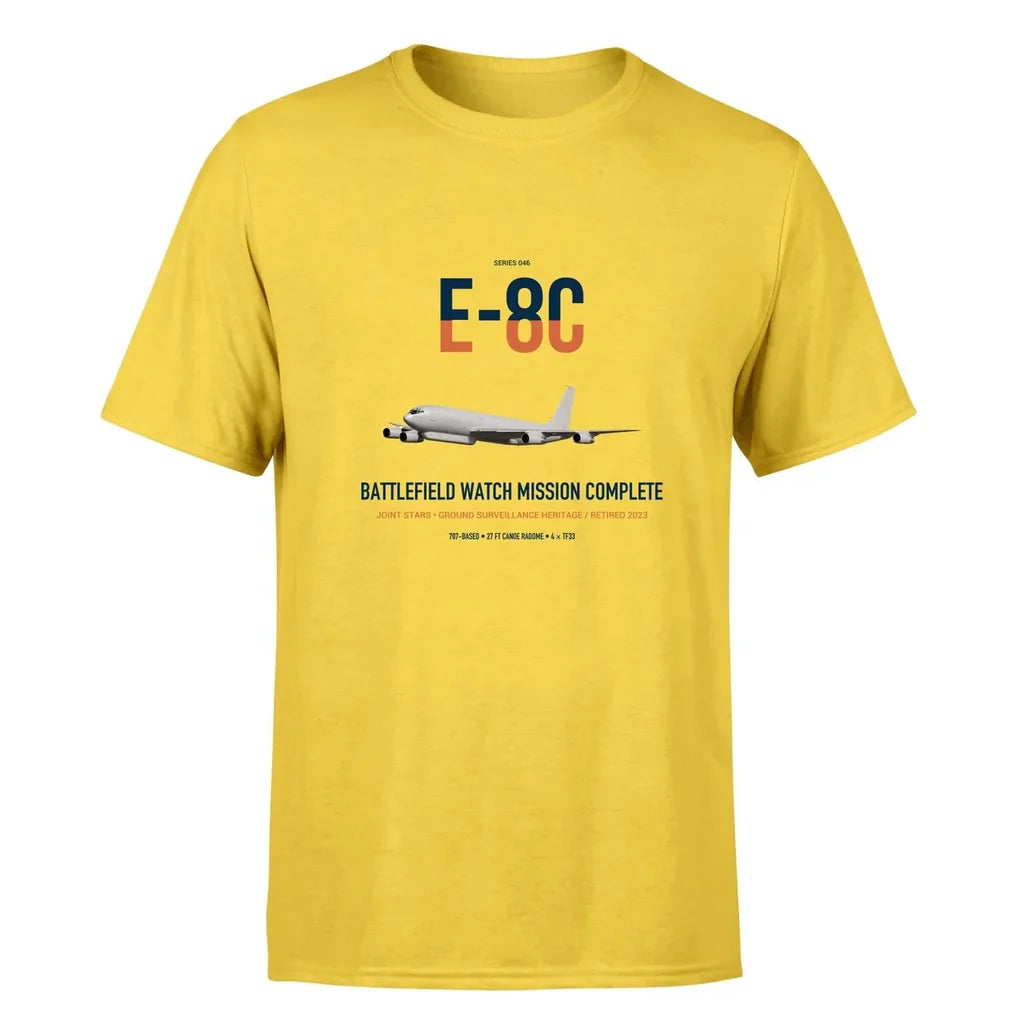 E-8C Joint STARS design on yellow double-side t-shirt, single-side print