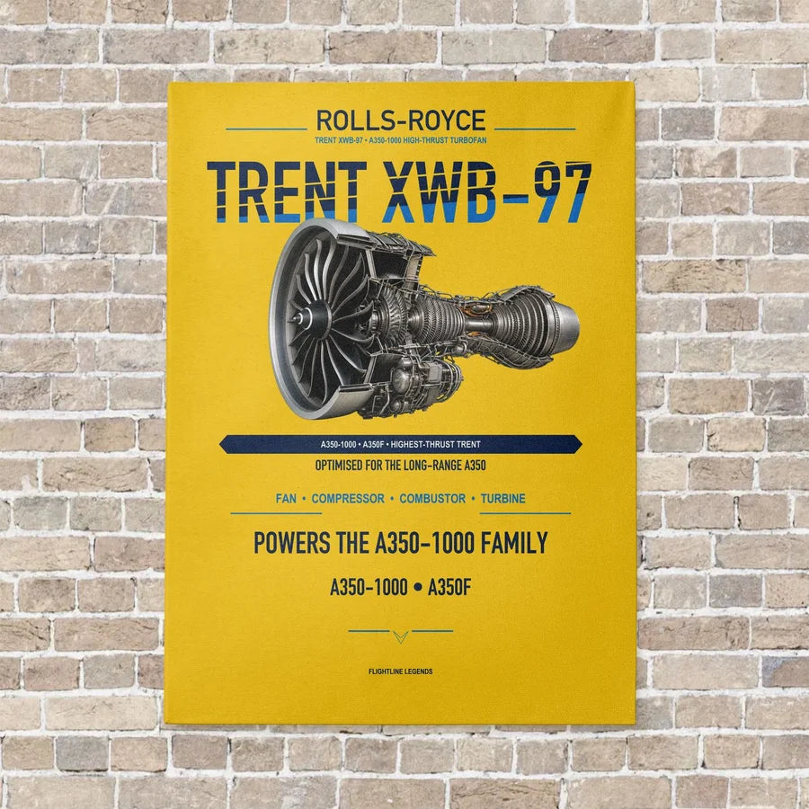 TRENT XWB-97 vertical canvas print - no frame - yellow background