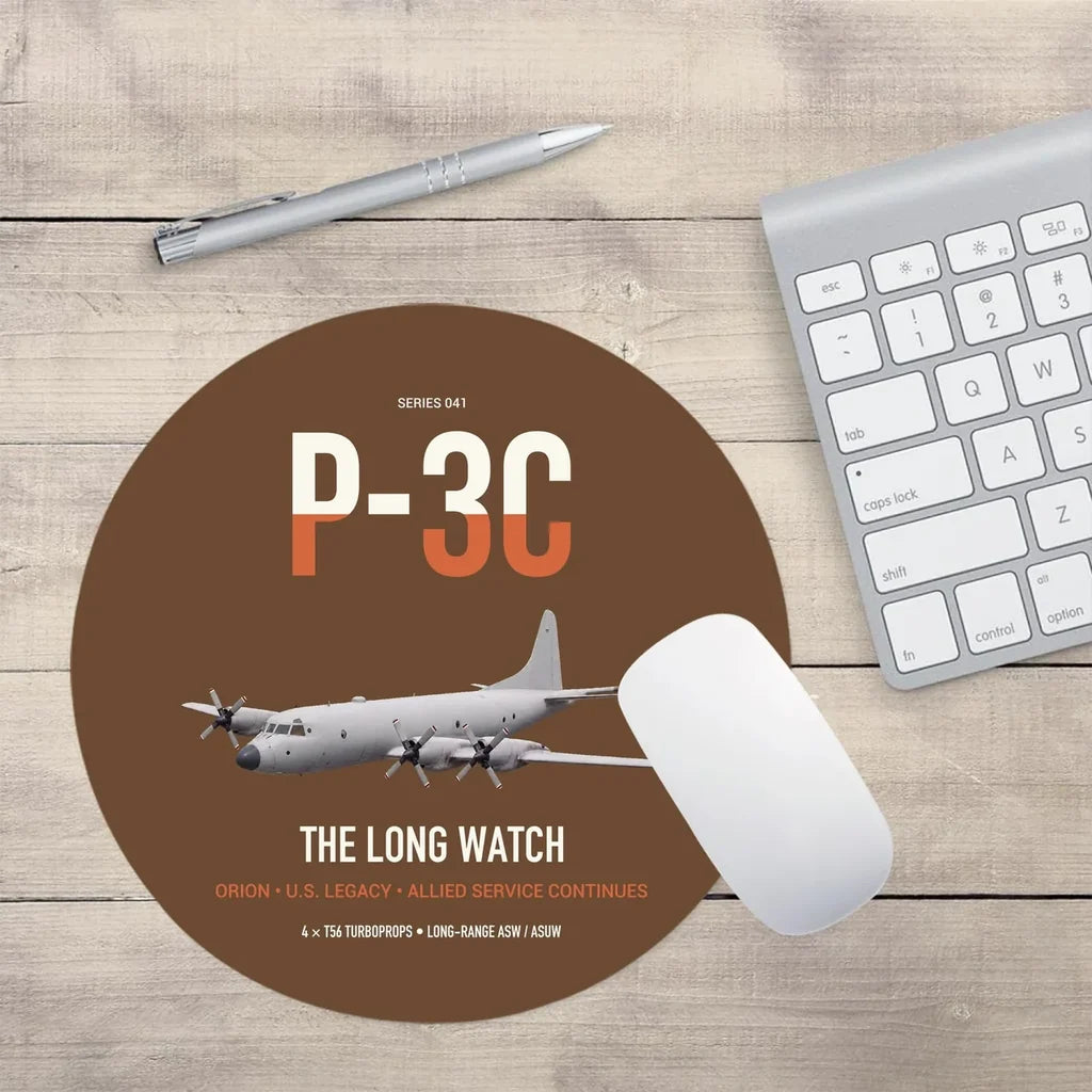 P-3C Orion design on brown round mouse pad