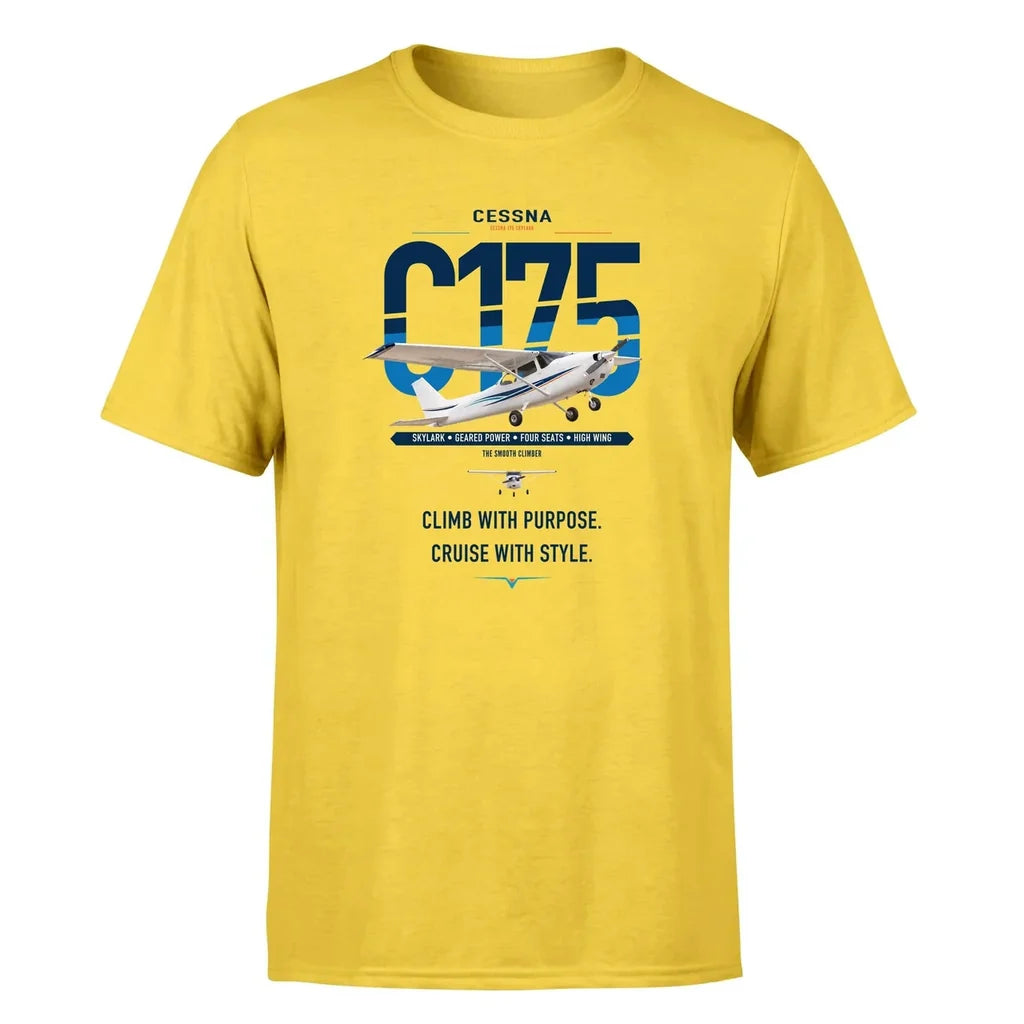 Cessna 175 Skylark design on yellow t-shirt, single-side print