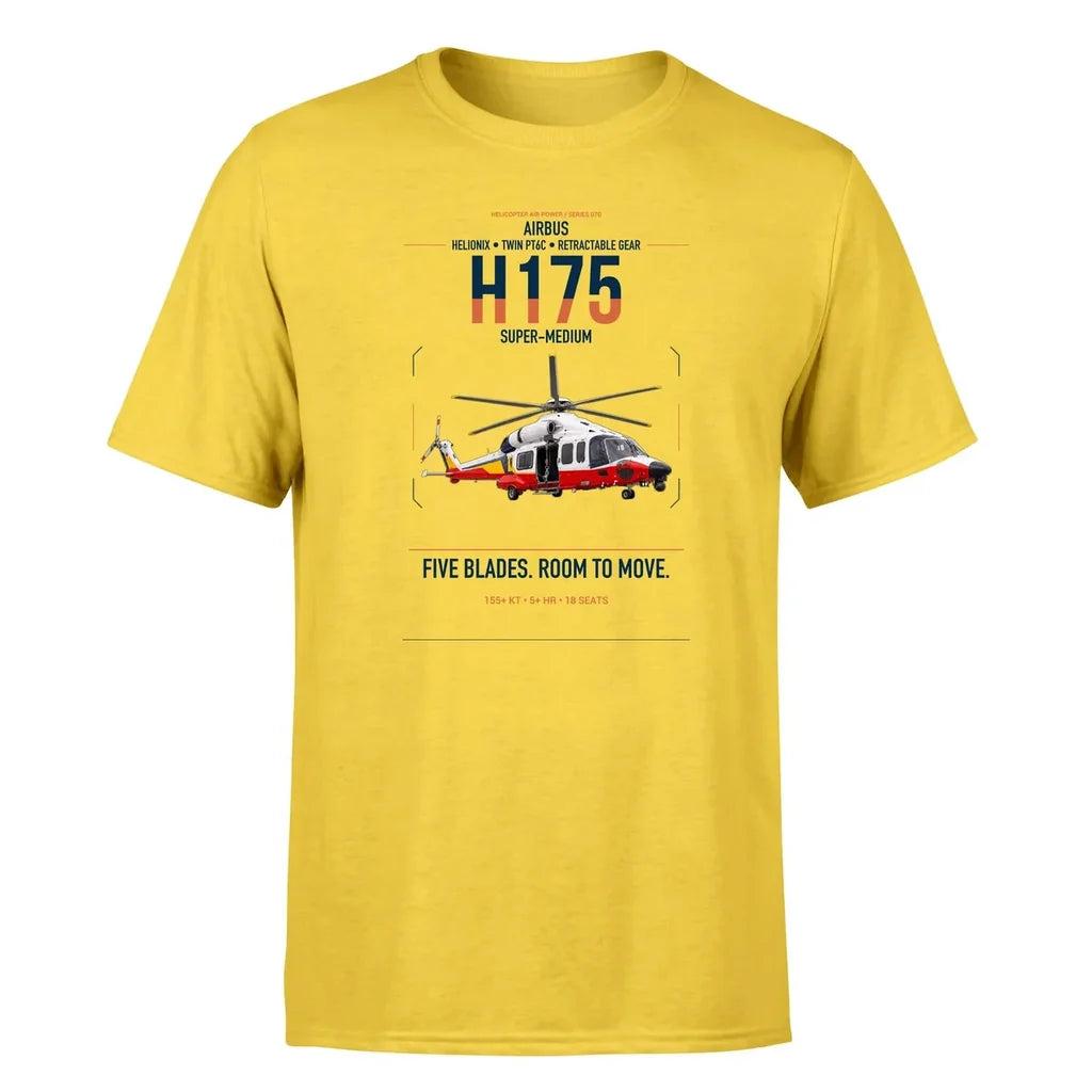 Airbus H175 design on yellow t-shirt, single-side print
