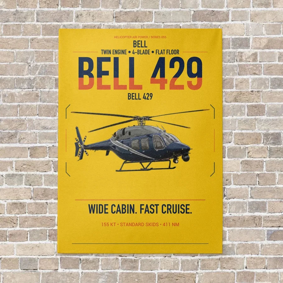 Bell 429 vertical canvas print - no frame - yellow background