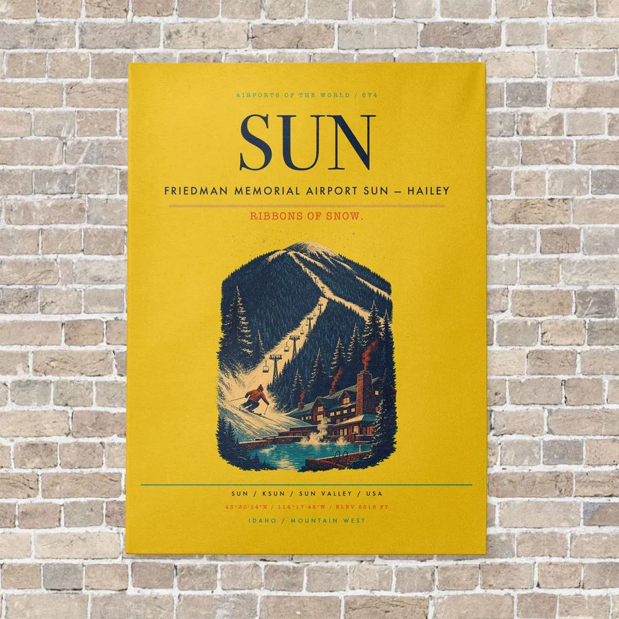 Friedman Memorial Airport SUN — Hailey vertical canvas print - no frame - yellow background