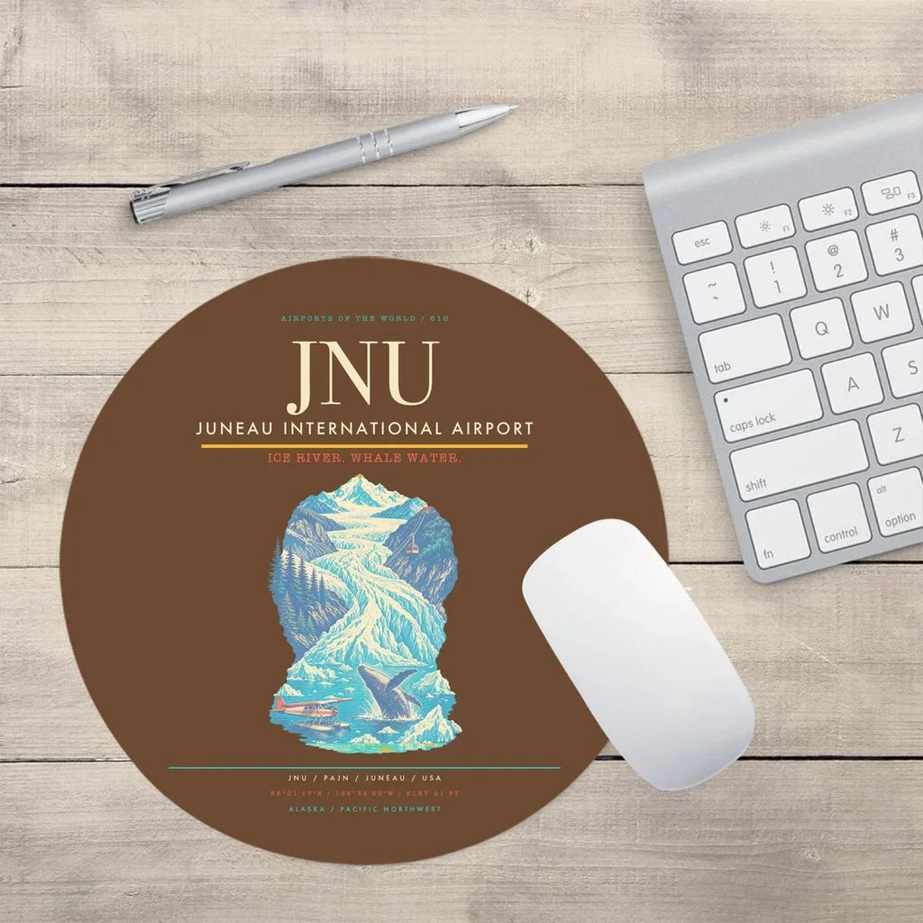 Juneau International Airport (JNU) design on brown round mouse pad