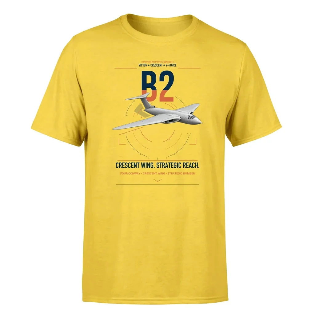 Handley Page Victor B2 design on yellow t-shirt, single-side print