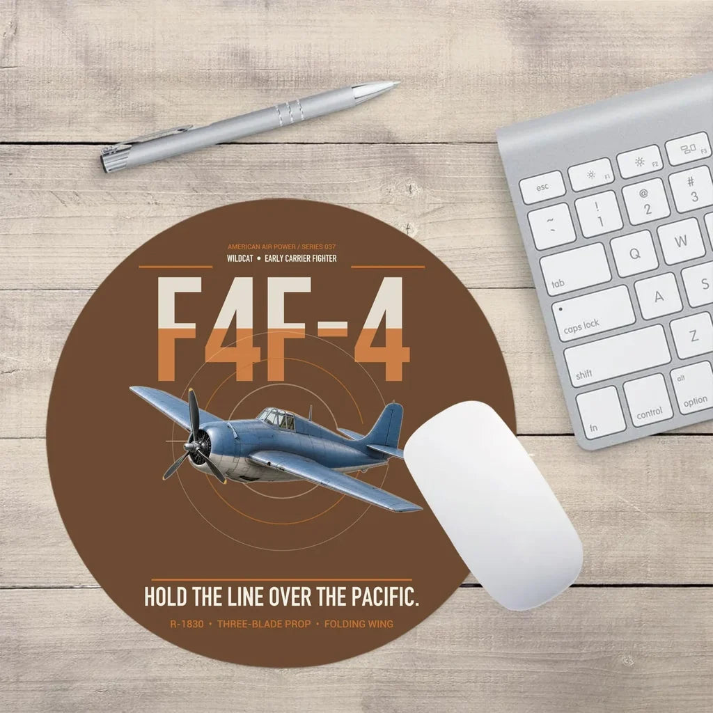 F4F-4 Wildcat design on brown round mouse pad