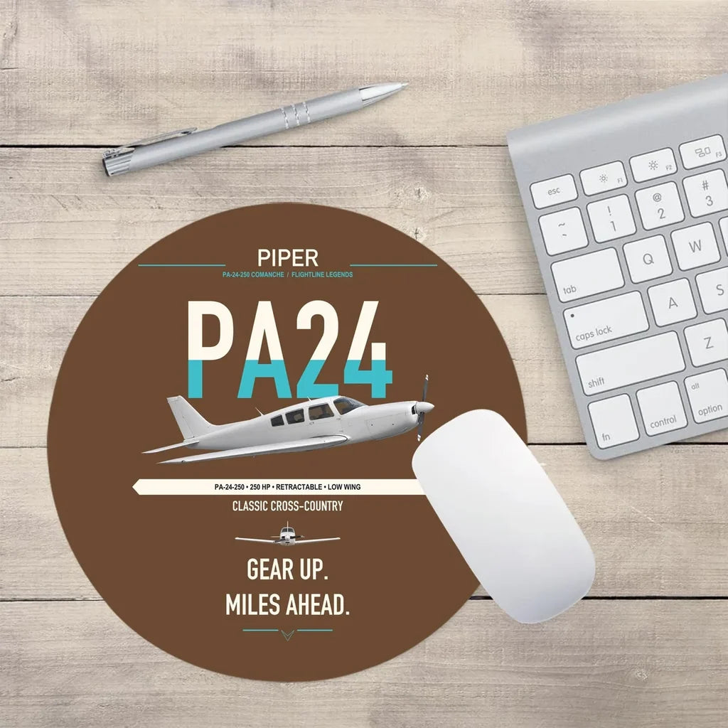Piper PA-24-250 Comanche 250 design on brown round mouse pad