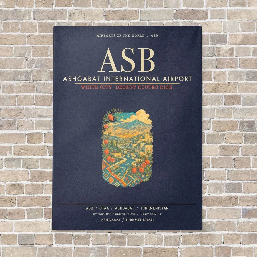 Ashgabat International Airport ASB - Canvas Framed - Navy Blue