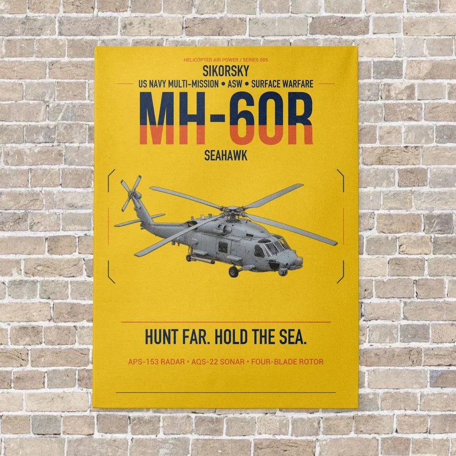 Sikorsky MH-60R Seahawk vertical canvas print - no frame - yellow background