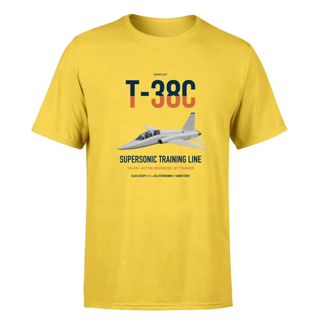 T-38C Talon design on yellow double-side t-shirt, single-side print